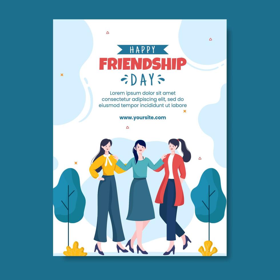 Happy Friendship Day Social Media Poster Template Flat Cartoon Background Vector Illustration