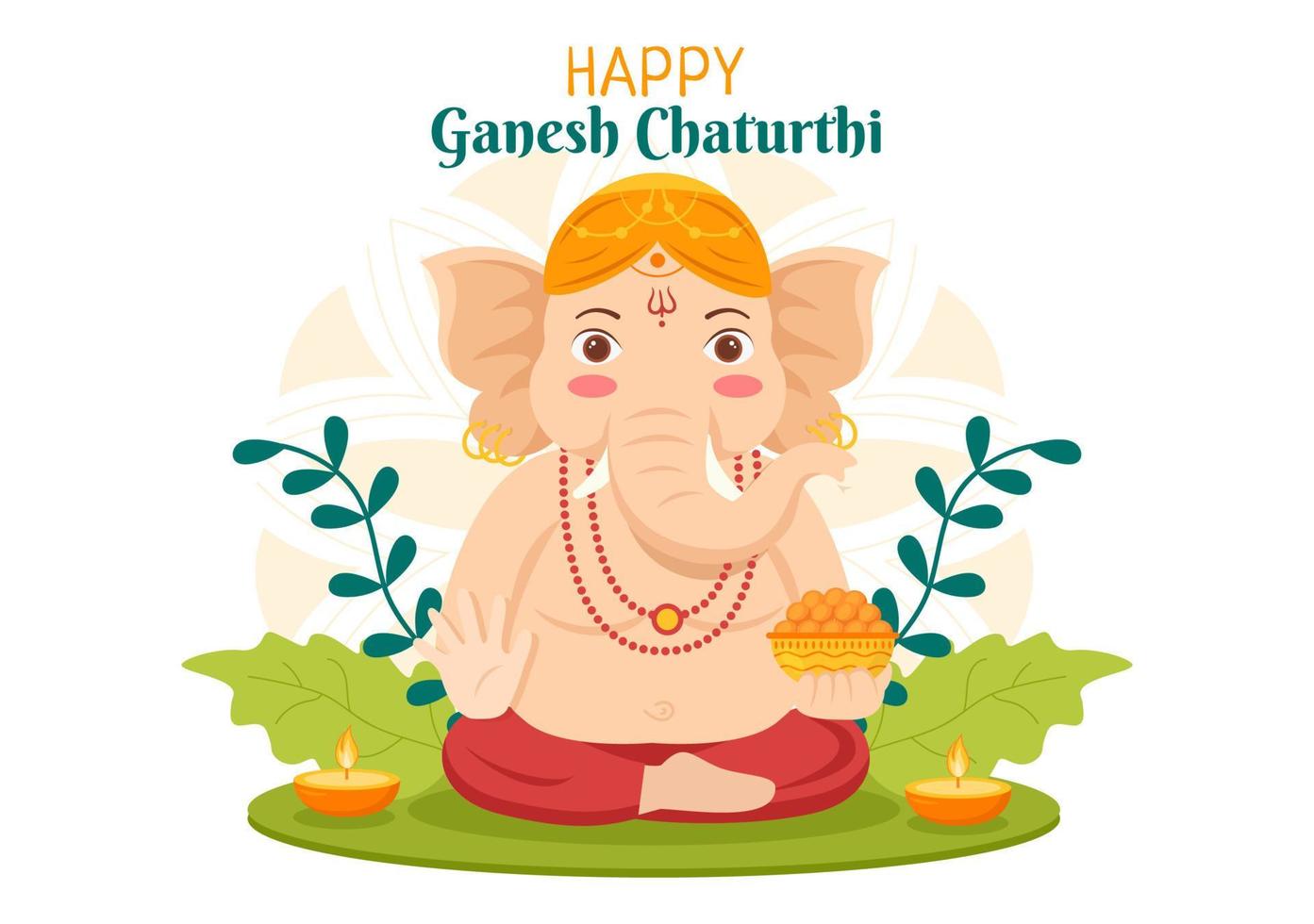 Happy Ganesh Chaturthi of Festival in India to Celebrate his Arrival to Earth in Flat Style Background Vector Illustration