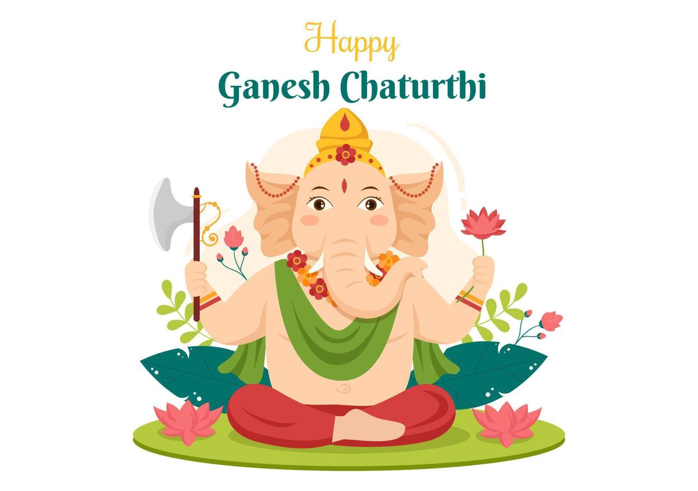 Happy Ganesh Chaturthi of Festival in India to Celebrate his Arrival to Earth in Flat Style Background Vector Illustration