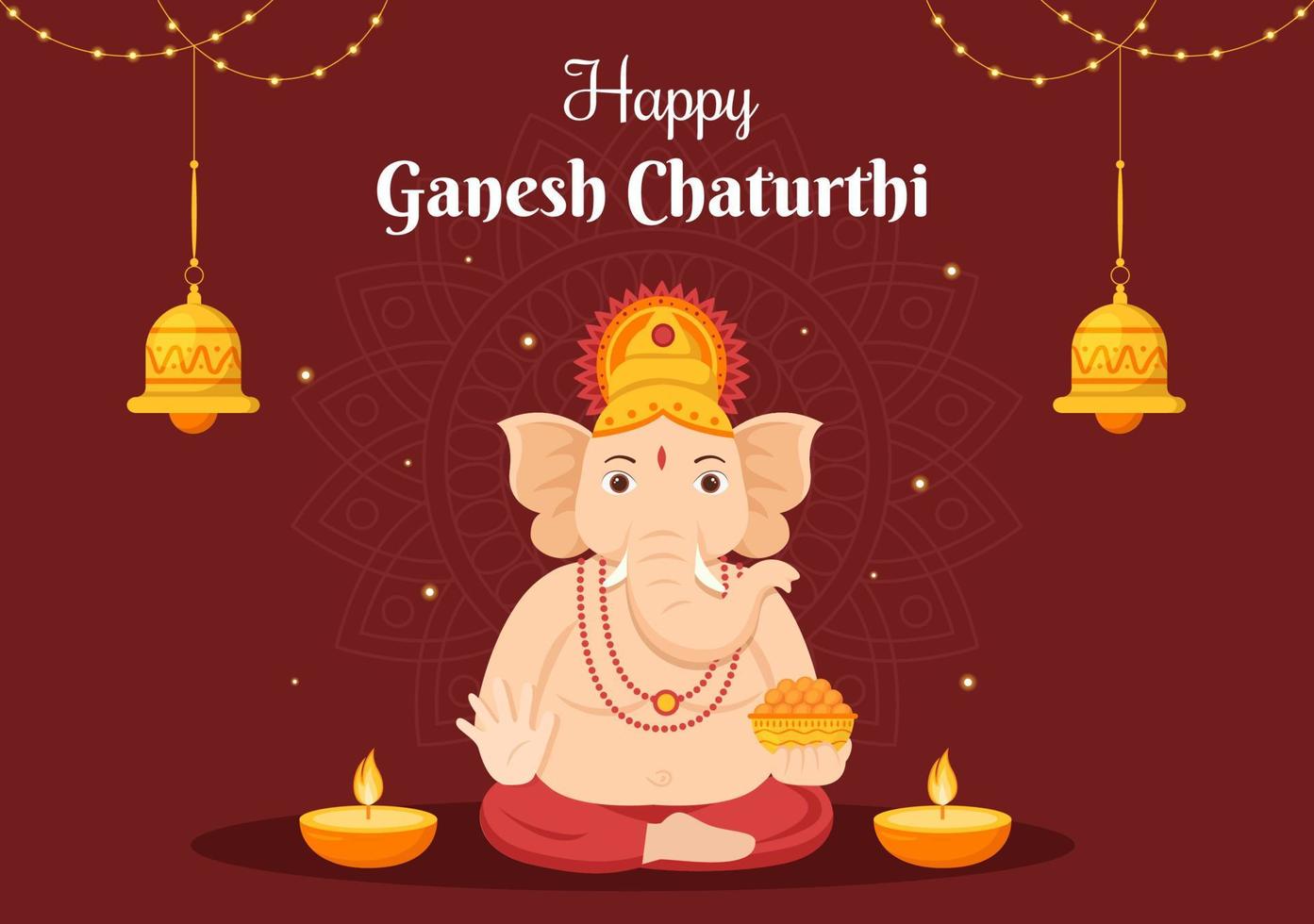 Happy Ganesh Chaturthi of Festival in India to Celebrate his Arrival to Earth in Flat Style Background Vector Illustration