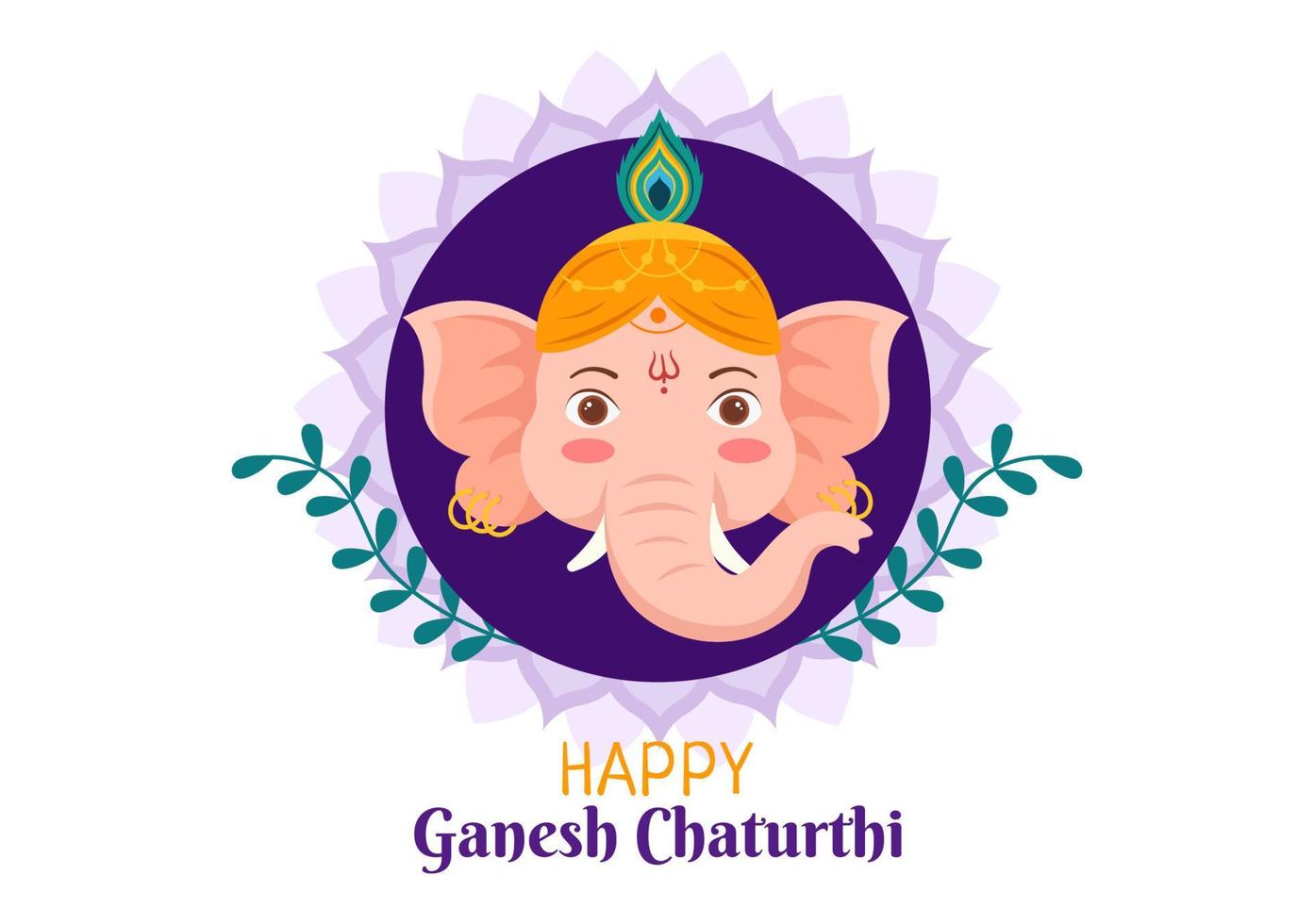 Happy Ganesh Chaturthi of Festival in India to Celebrate his Arrival to Earth in Flat Style Background Vector Illustration