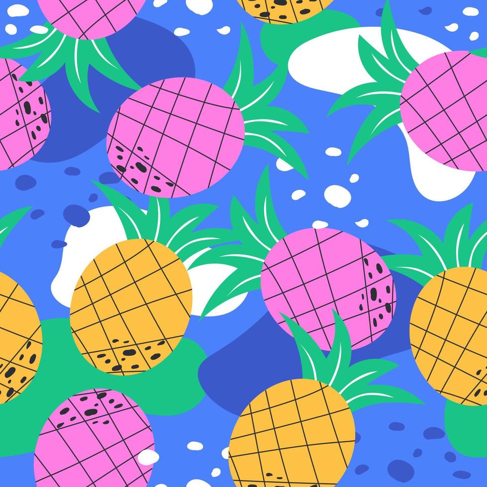 Seamless pineapple pattern. Cute pineapple pattern. Yellow and pink pineapple vector