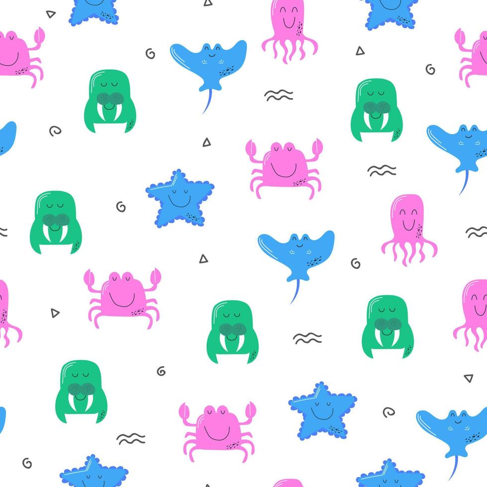 Seamless pattern with sea and ocean animals. Repeat design with sea creatures vector