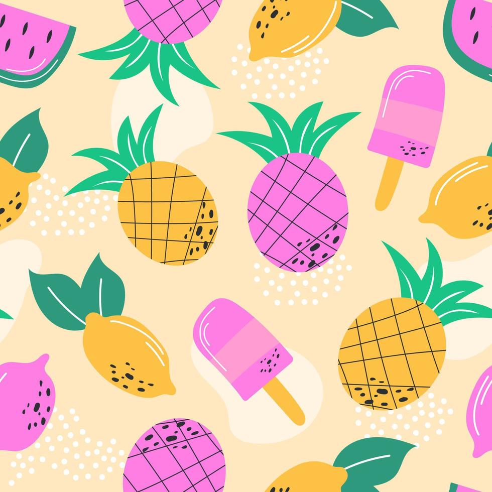 Multicoloured summer fruits seamless pattern for wallpaper, wrapping and textile vector
