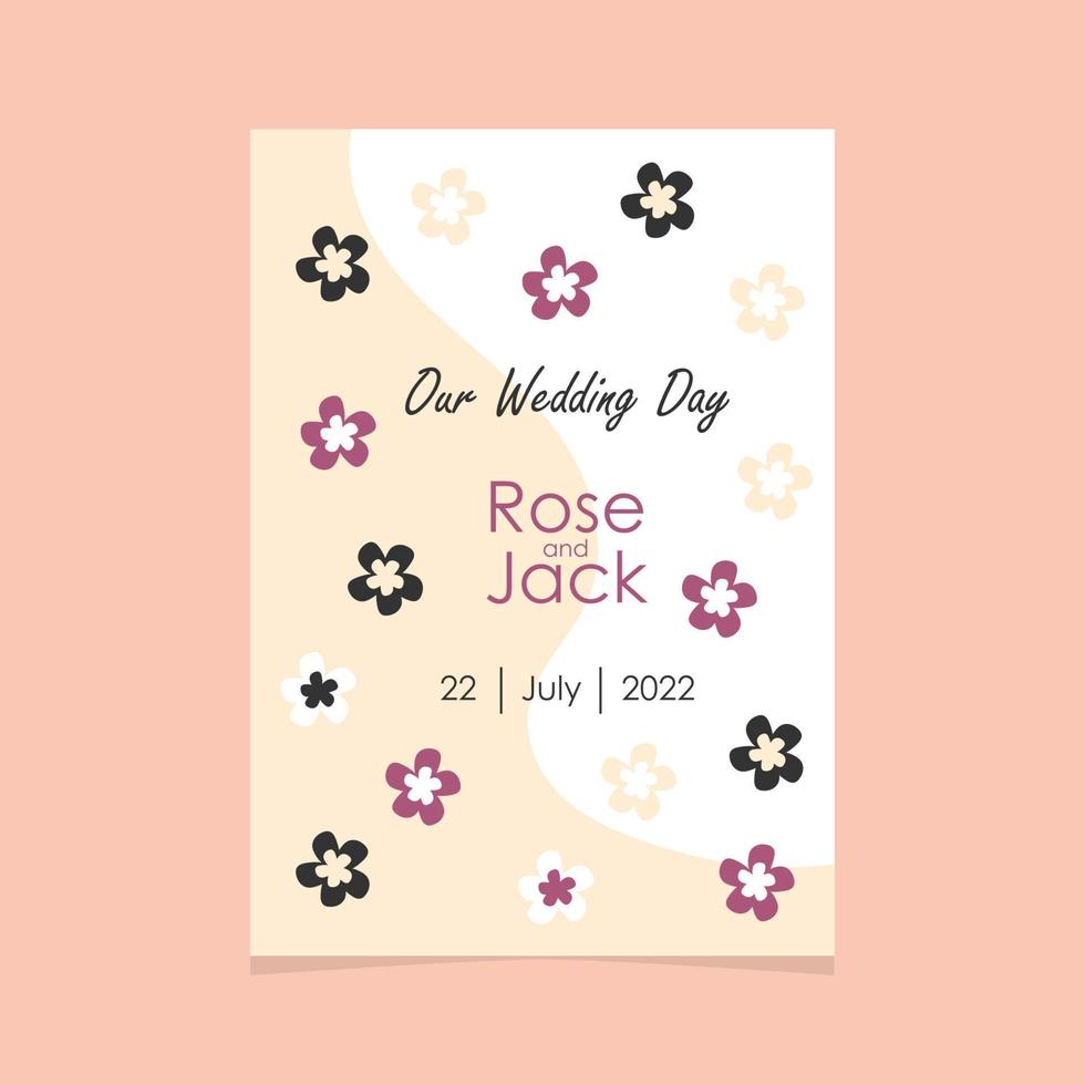 Wedding invitation template in pastel colors. Hand drawn flowers vector