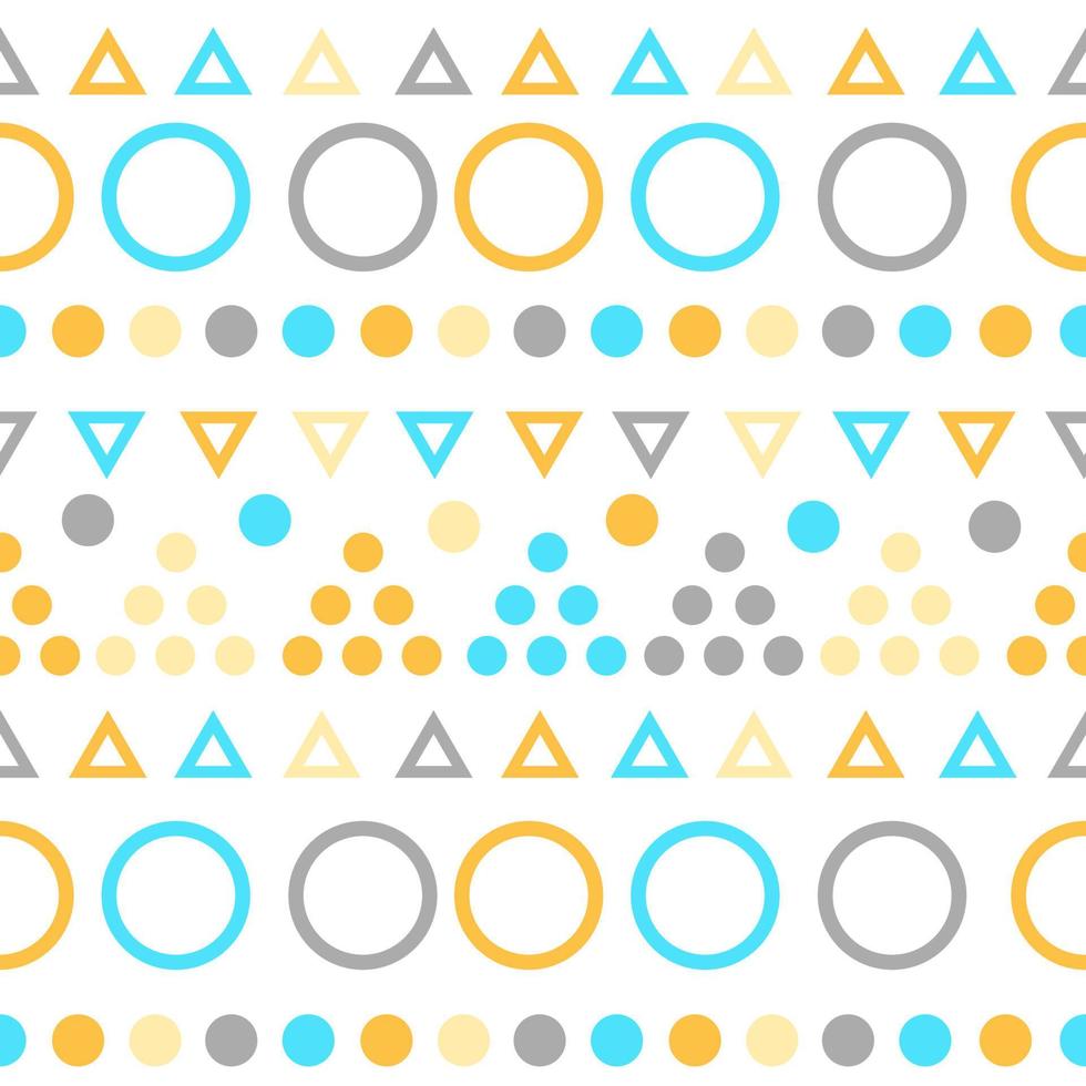 Geometric seamless pattern with colorful figures. Triangles, sircles on white vector