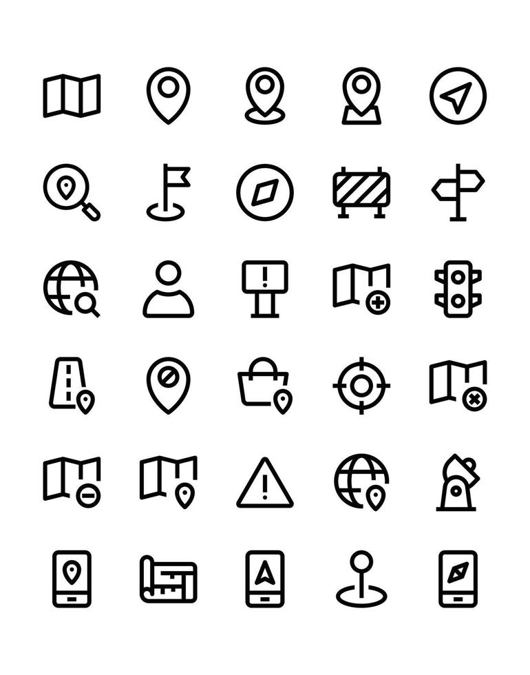 location Icon Set 30 isolated on white background vector