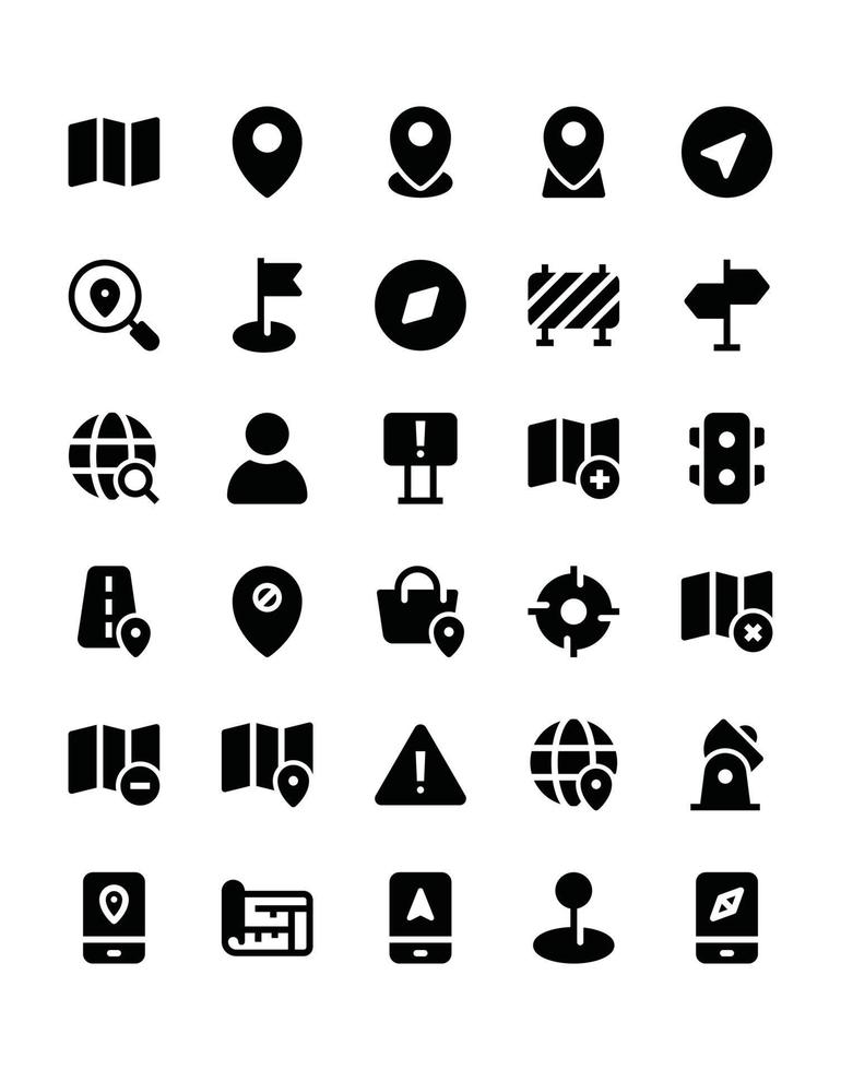 location Icon Set 30 isolated on white background vector