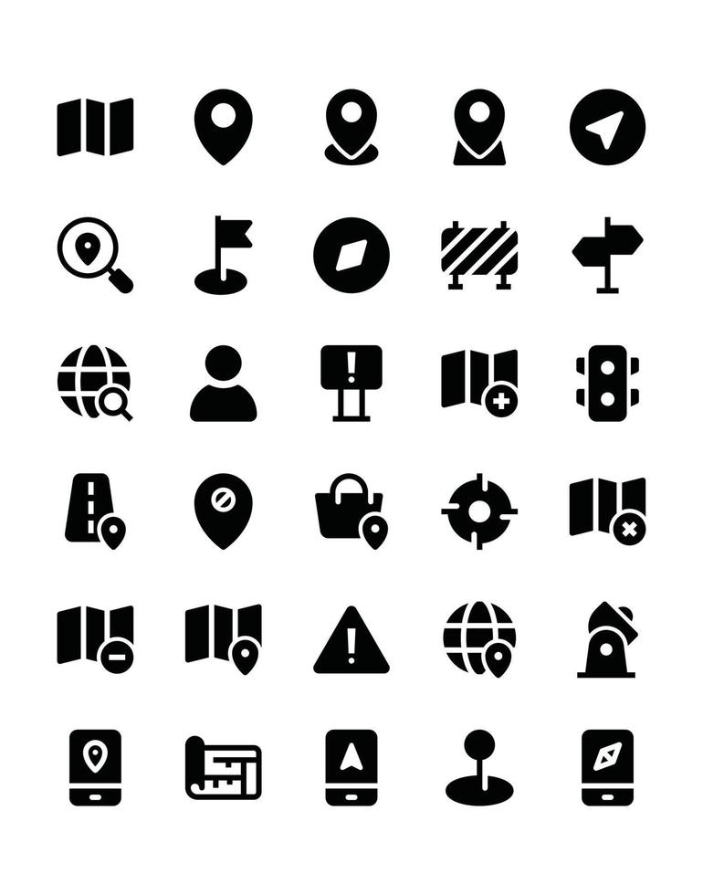 location Icon Set 30 isolated on white background vector