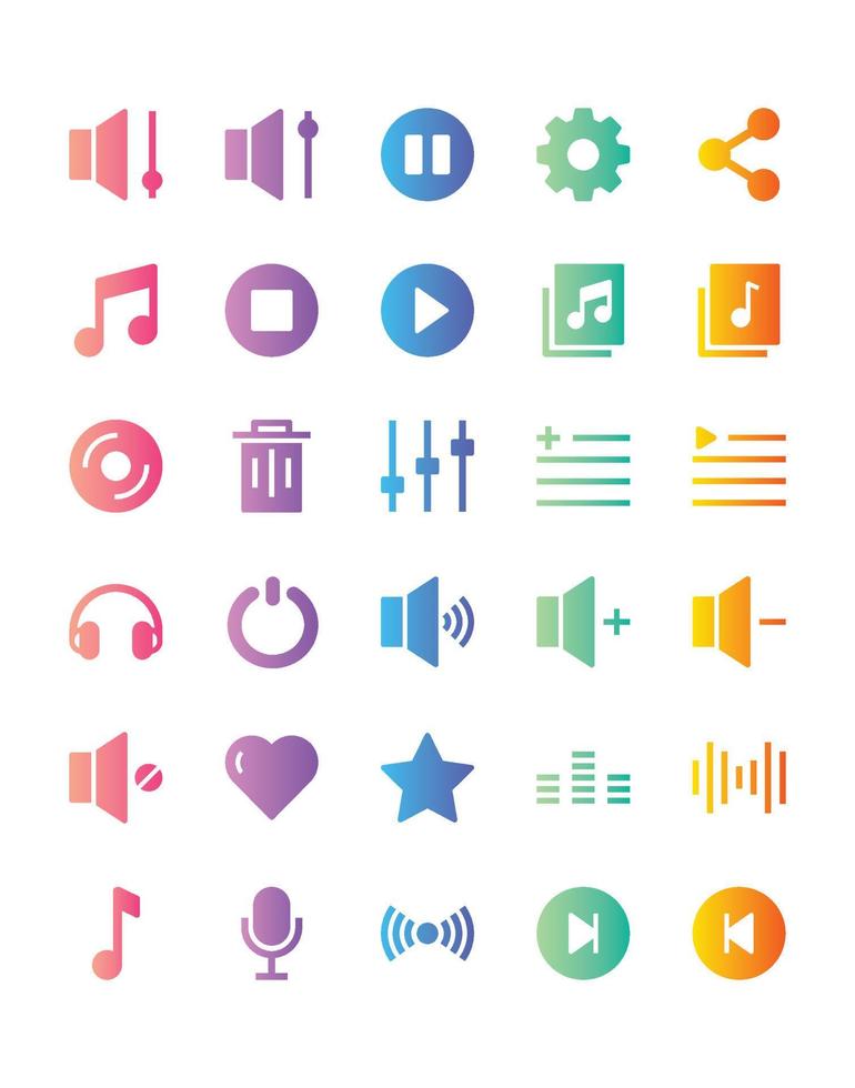 conjunto de iconos de música y multimedia 30 aislado sobre fondo blanco vector