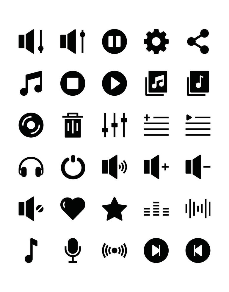 conjunto de iconos de música y multimedia 30 aislado sobre fondo blanco vector