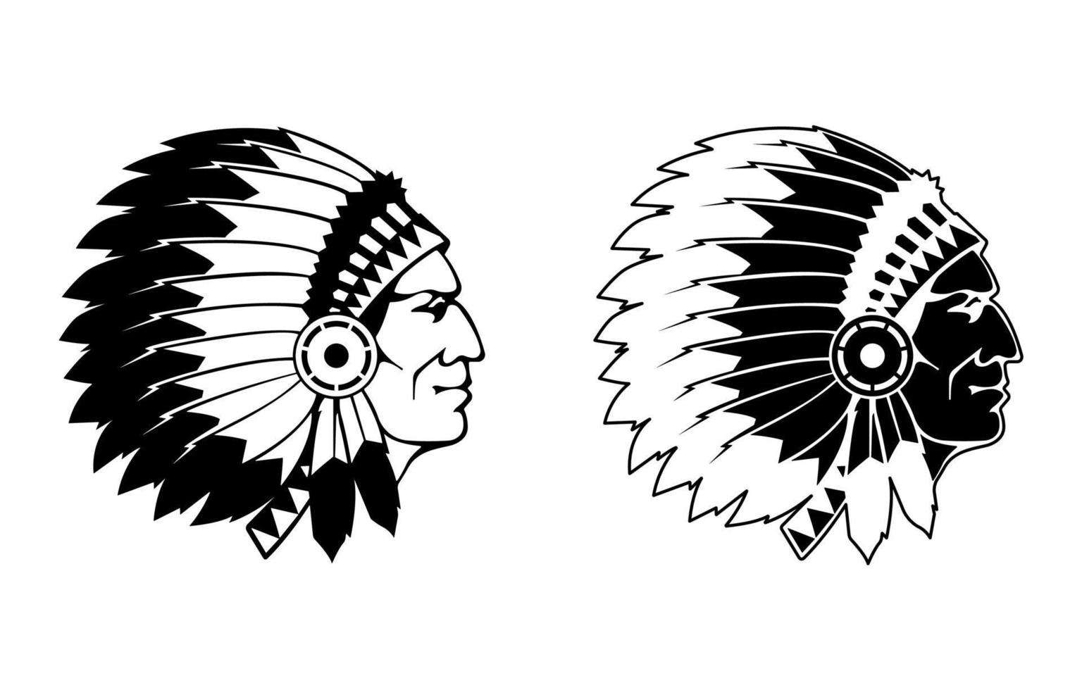 Native American Chief Face, American Indian Apache Head Silhouette illustration. vector