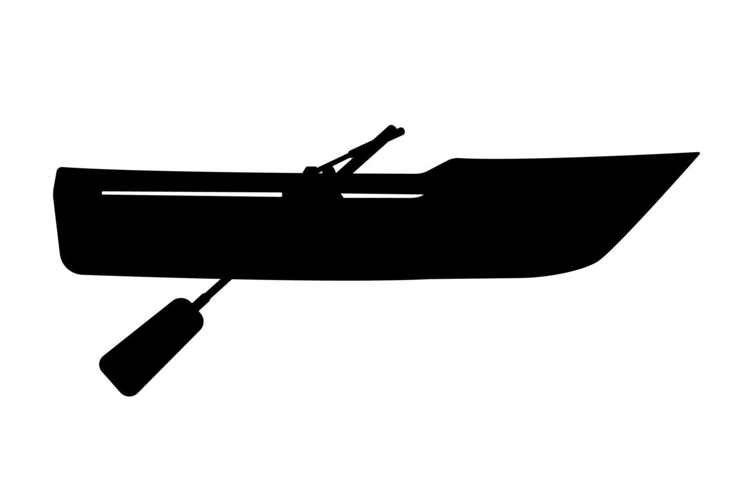 Trout Rowing Boat Silhouette, Wooden small boat with paddles Illustration. vector