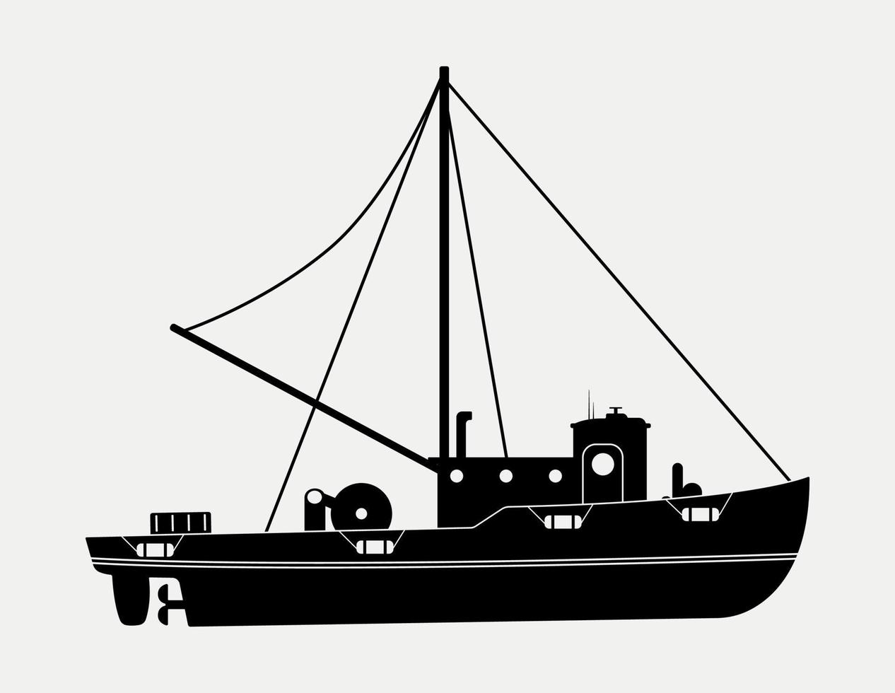 Fishing Boat Vessel,  Ship Silhouette Illustration. vector