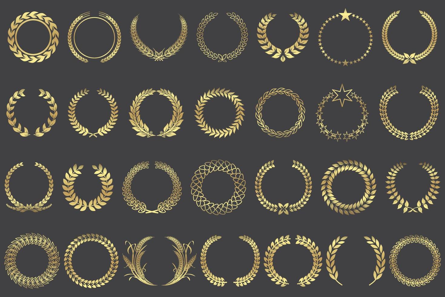 Set of gold laurel wreath various shapes. Vector illustration