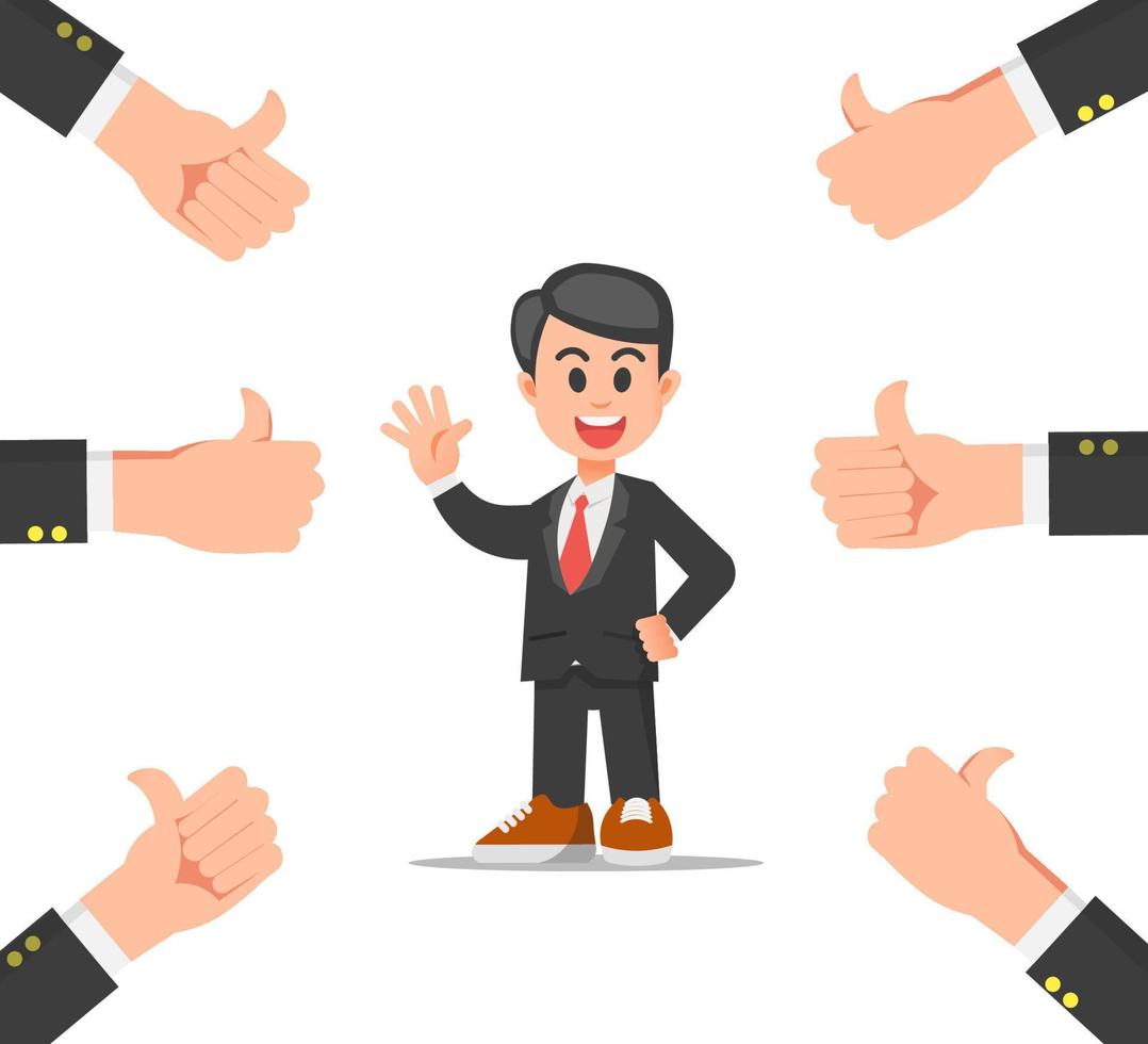 a cute businessman who gets thumbs up from many people vector
