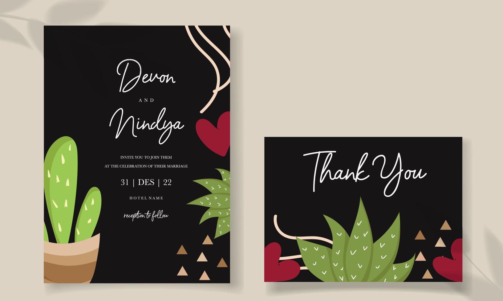 Beautiful cute cartoon cactus invitation card vector