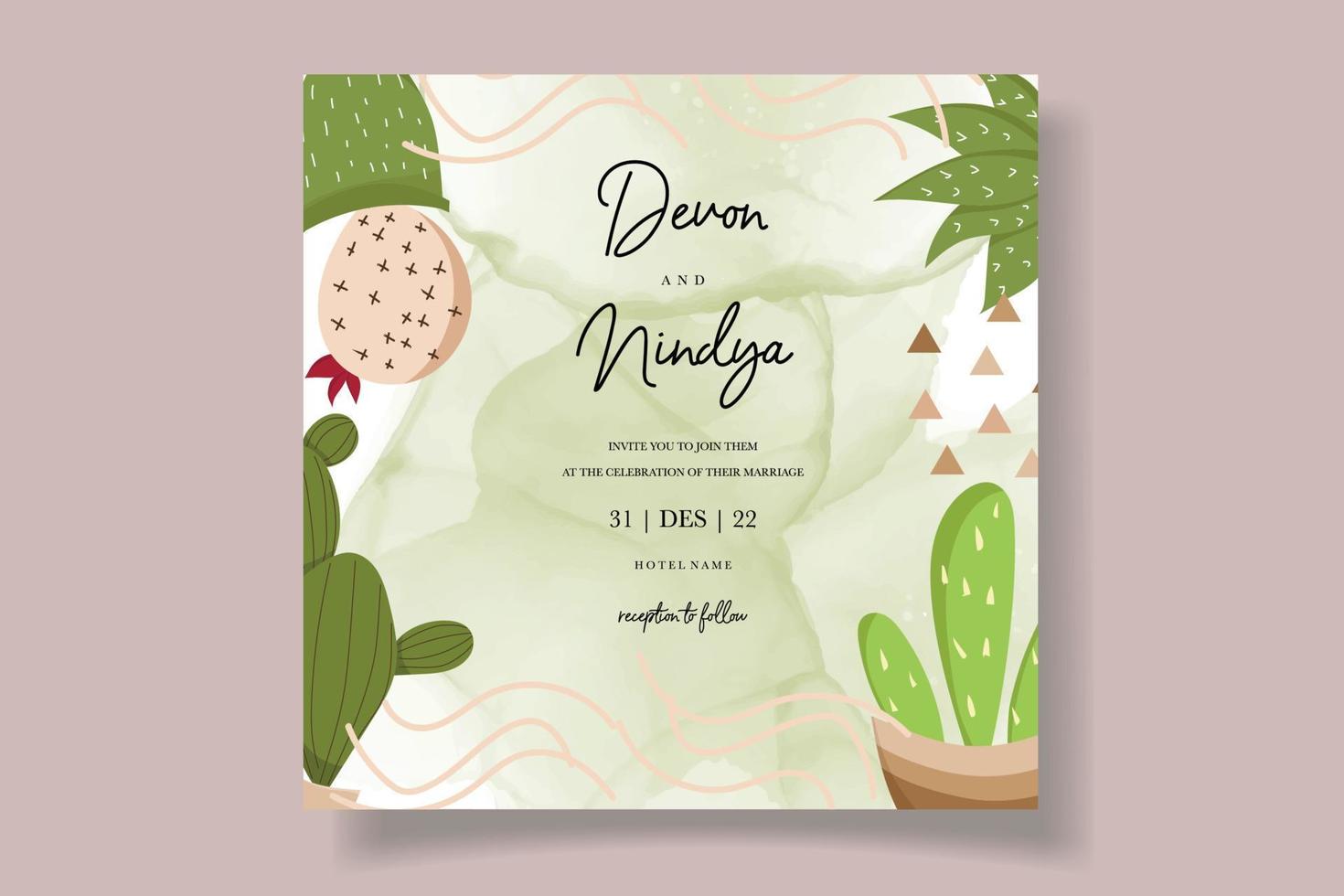 hermosa tarjeta de invitación de cactus de dibujos animados lindo vector