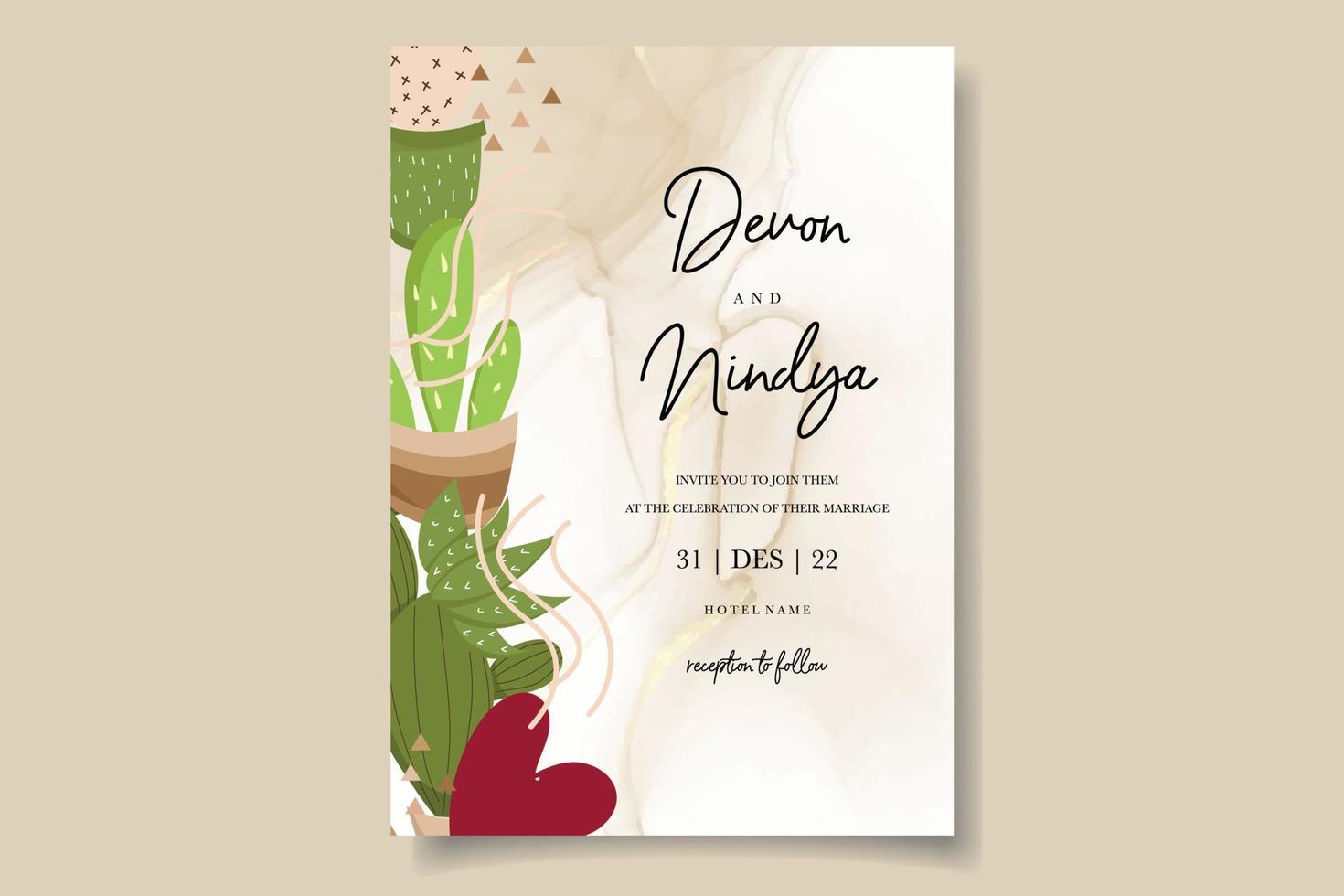 Beautiful cute cartoon cactus invitation card vector