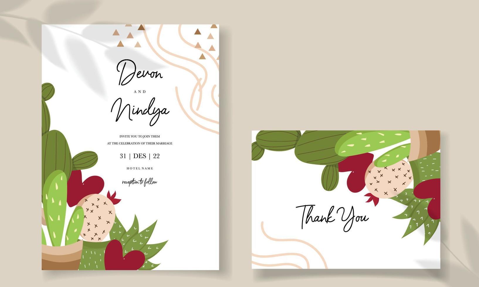 hermosa tarjeta de invitación de cactus de dibujos animados lindo vector