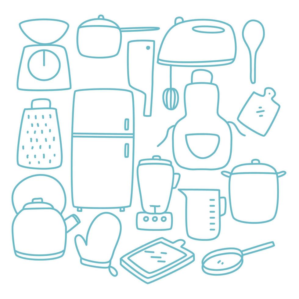 Cute kitchen utensils doodle sticker set vector