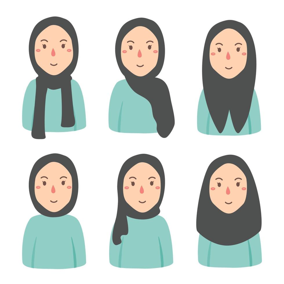 set of woman wear hijab in trendy style vector
