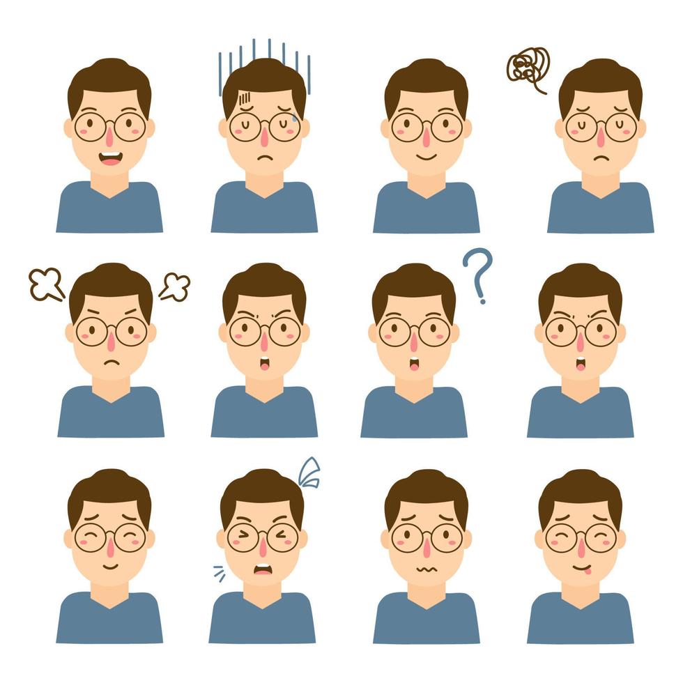 hombre con diferentes expresiones faciales vector