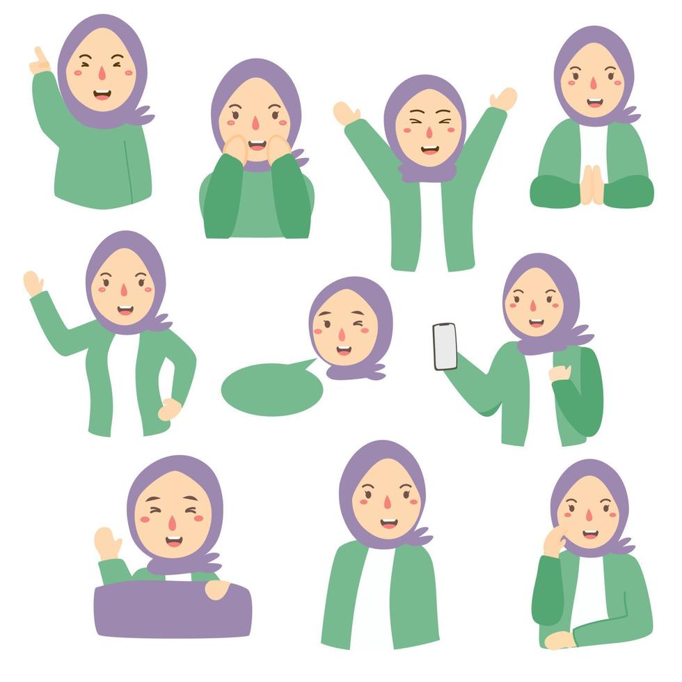 Various activities of muslim women wearing the hijab vector