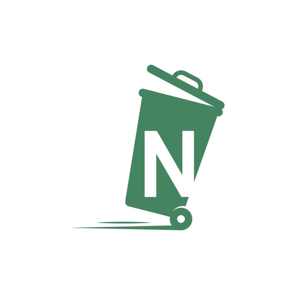 Letter N in the trash bin icon illustration template vector