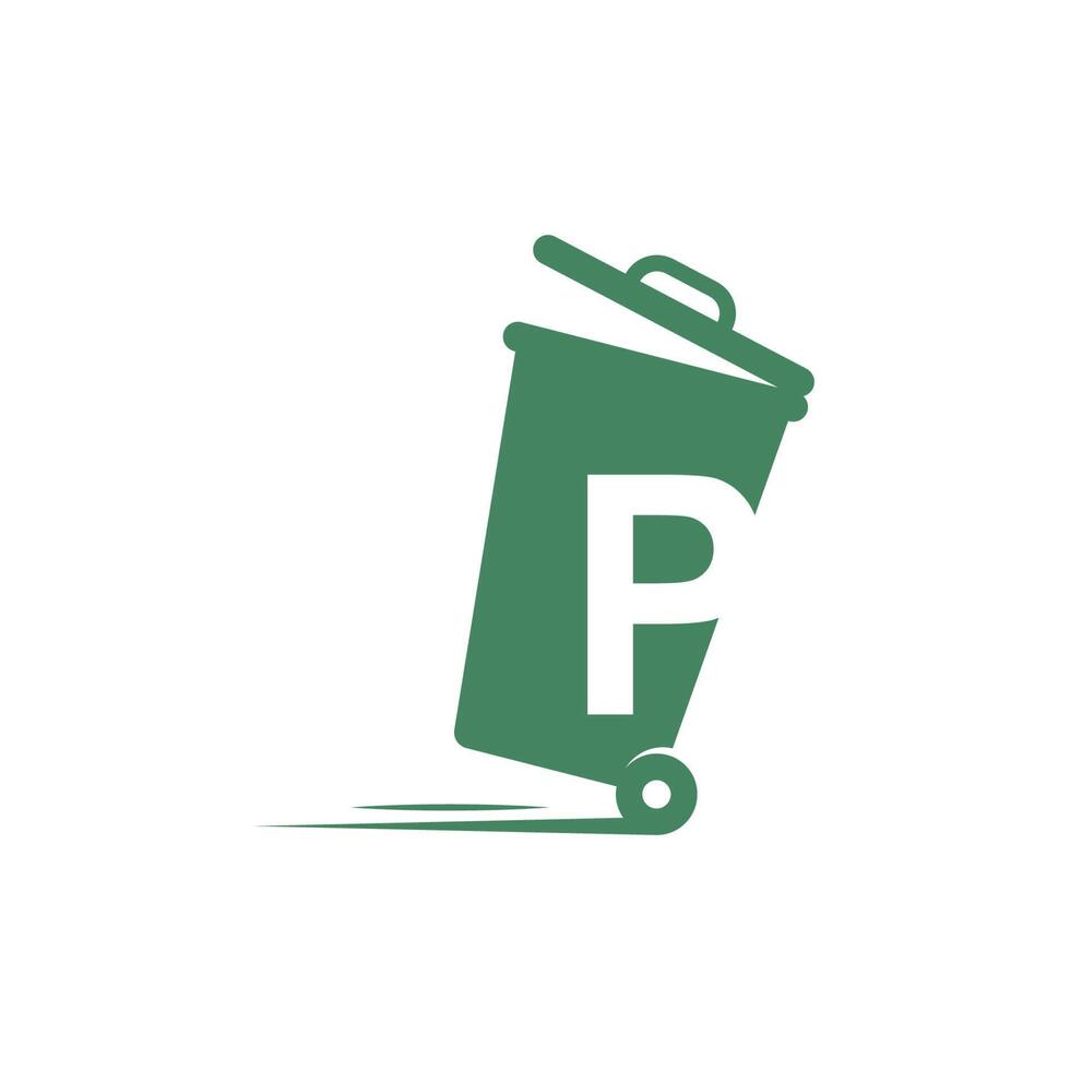 Letter P in the trash bin icon illustration template vector