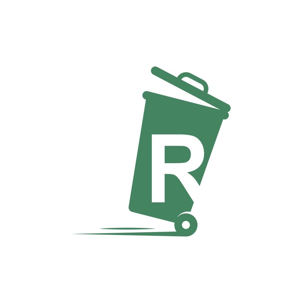 Letter R in the trash bin icon illustration template vector