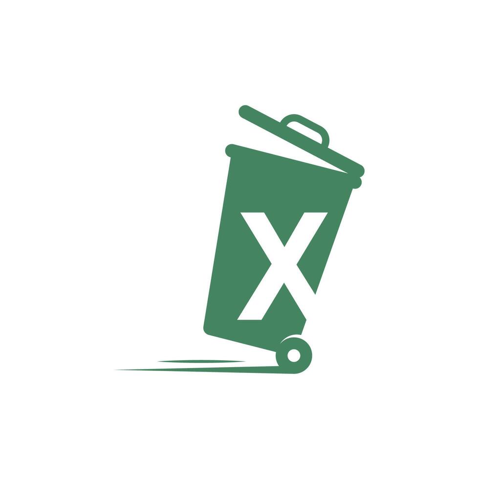Letter X in the trash bin icon illustration template vector