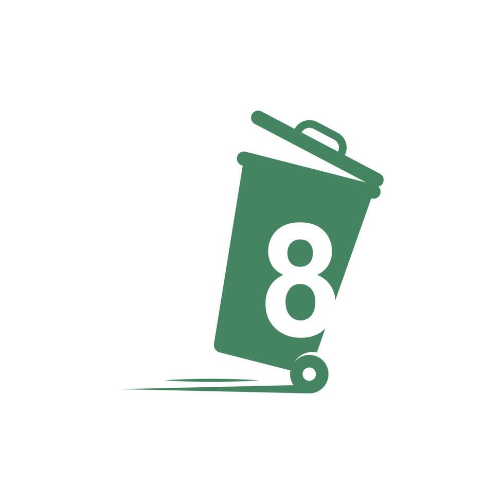 Number 8 in the trash bin icon illustration template vector