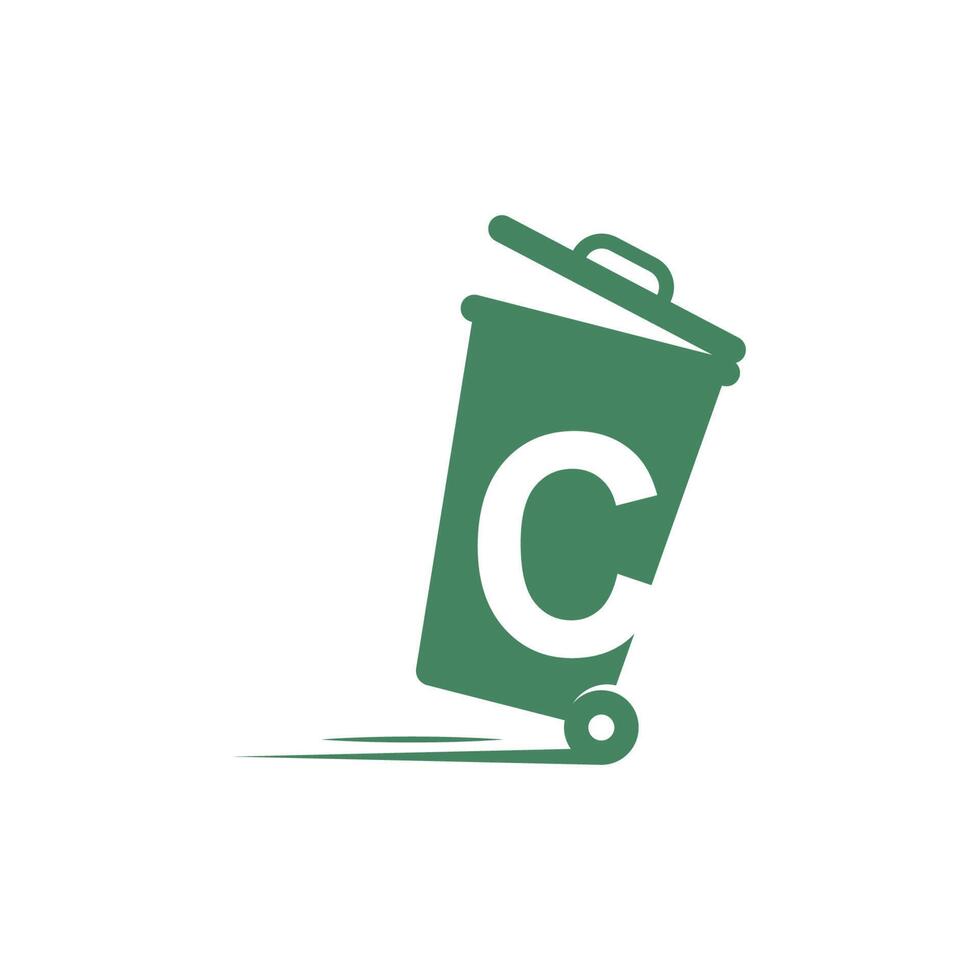 Letter C in the trash bin icon illustration template vector