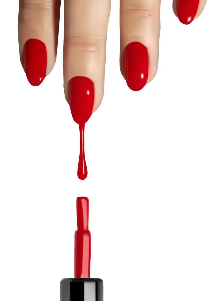 ilustración gota de clavo rojo sobre fondo blanco. esmalte de uñas rojo. vector