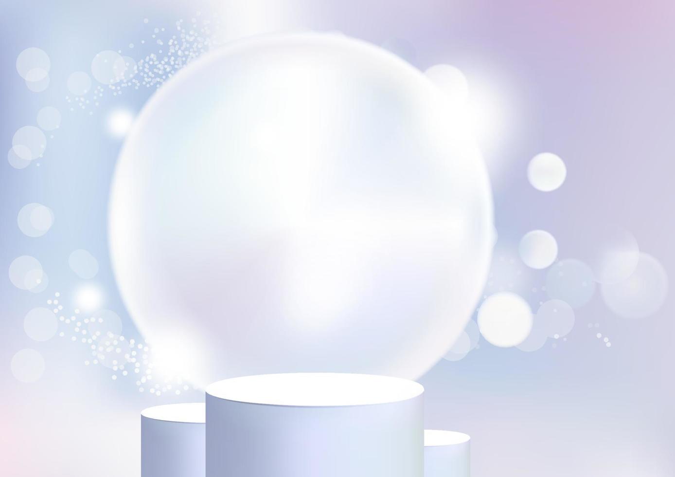 podio de forma de geometría de escena simulada con bola de cristal. fondo bokeh. stand para mostrar producto cosmético vector