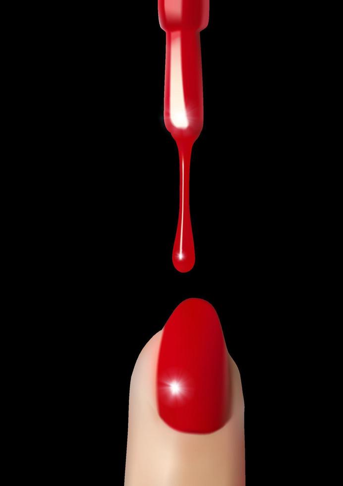 ilustración gota de clavo rojo sobre fondo blanco. esmalte de uñas rojo. vector