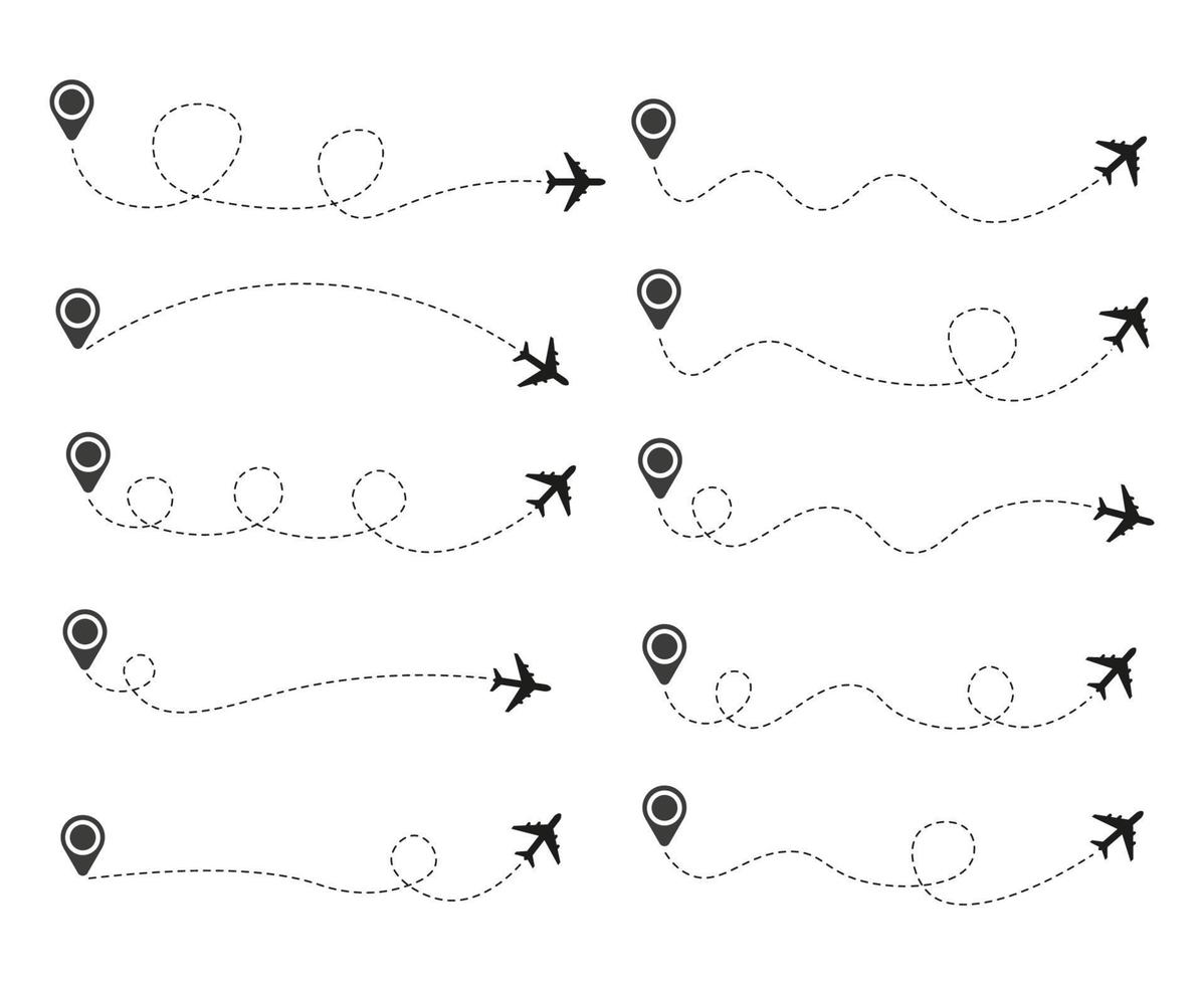 Set of Dashed Line Airplane Route vector