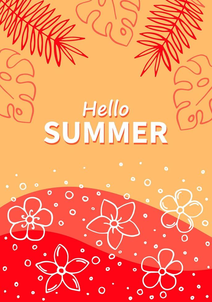 Hand drawn summer poster with tropical leaves. Summer holidays cards. vector