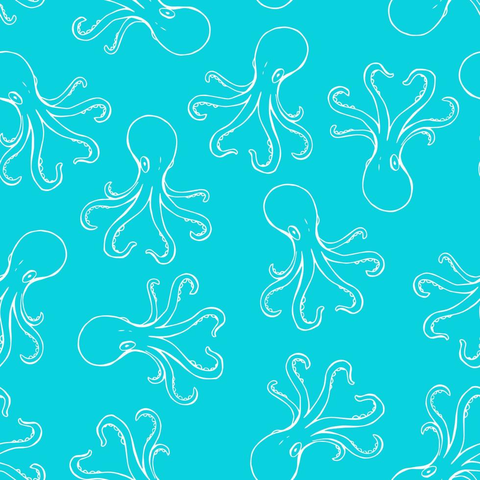 Seamless pattern with octopus. Marine background.  Hand drawn vector illustration in sketch style.