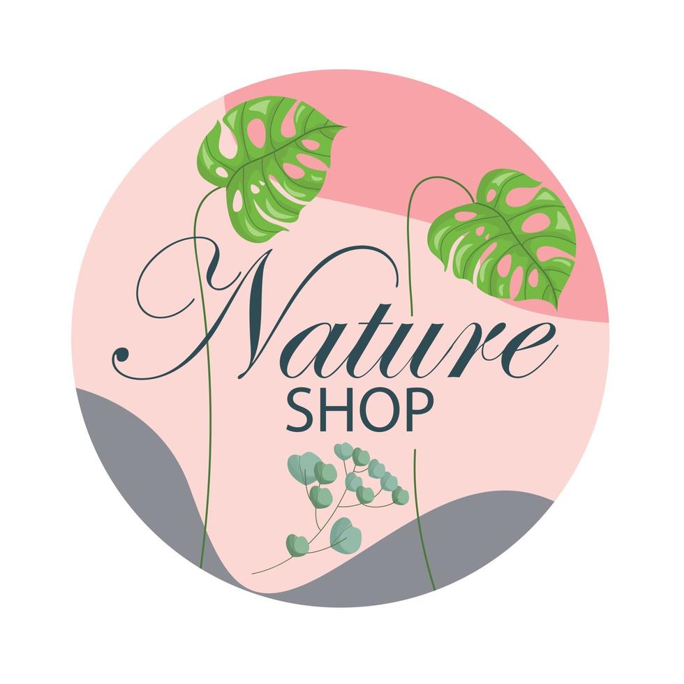 logo design with green leaf stalk monstera vector icon symbol illustration nature shop