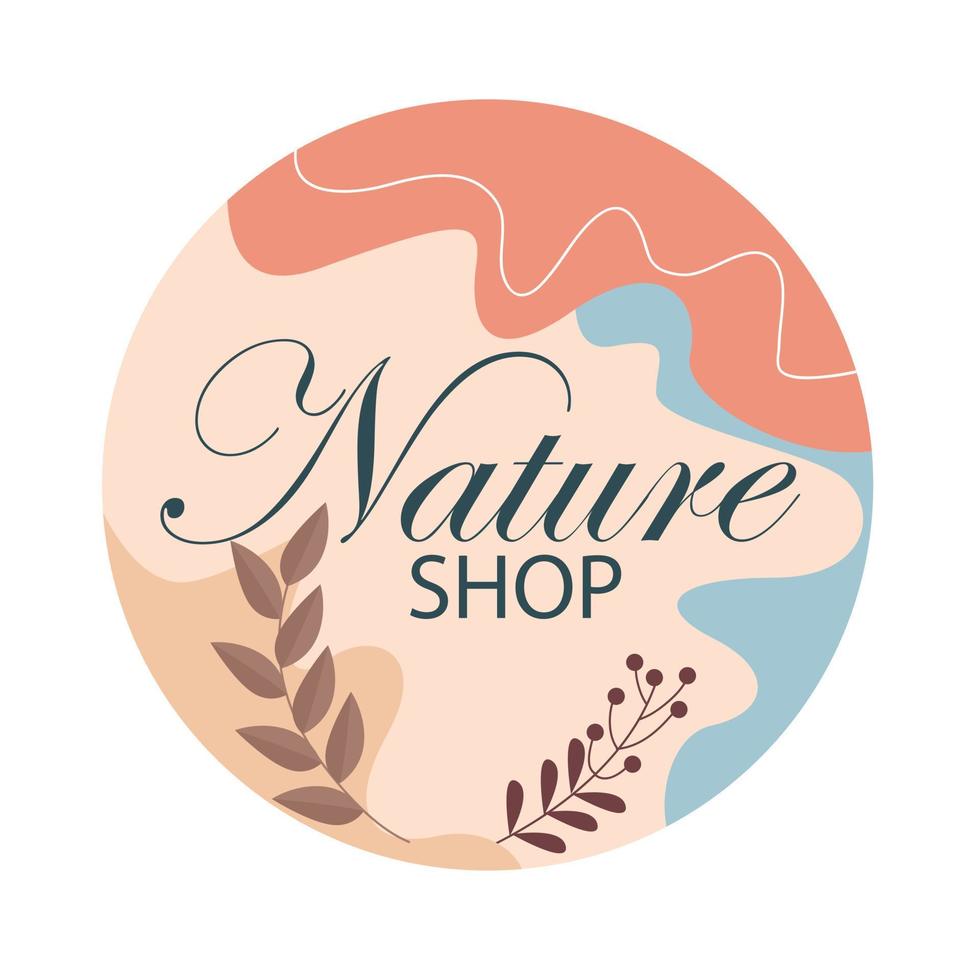 Nature Shop logo design with petiole, and small flower buds vector