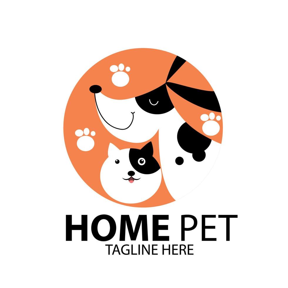 Vector Pet Shop logo design template. Modern animal icon labels for shops, veterinary clinics, hospitals, shelters, business services. Flat illustration background with dog and cat.