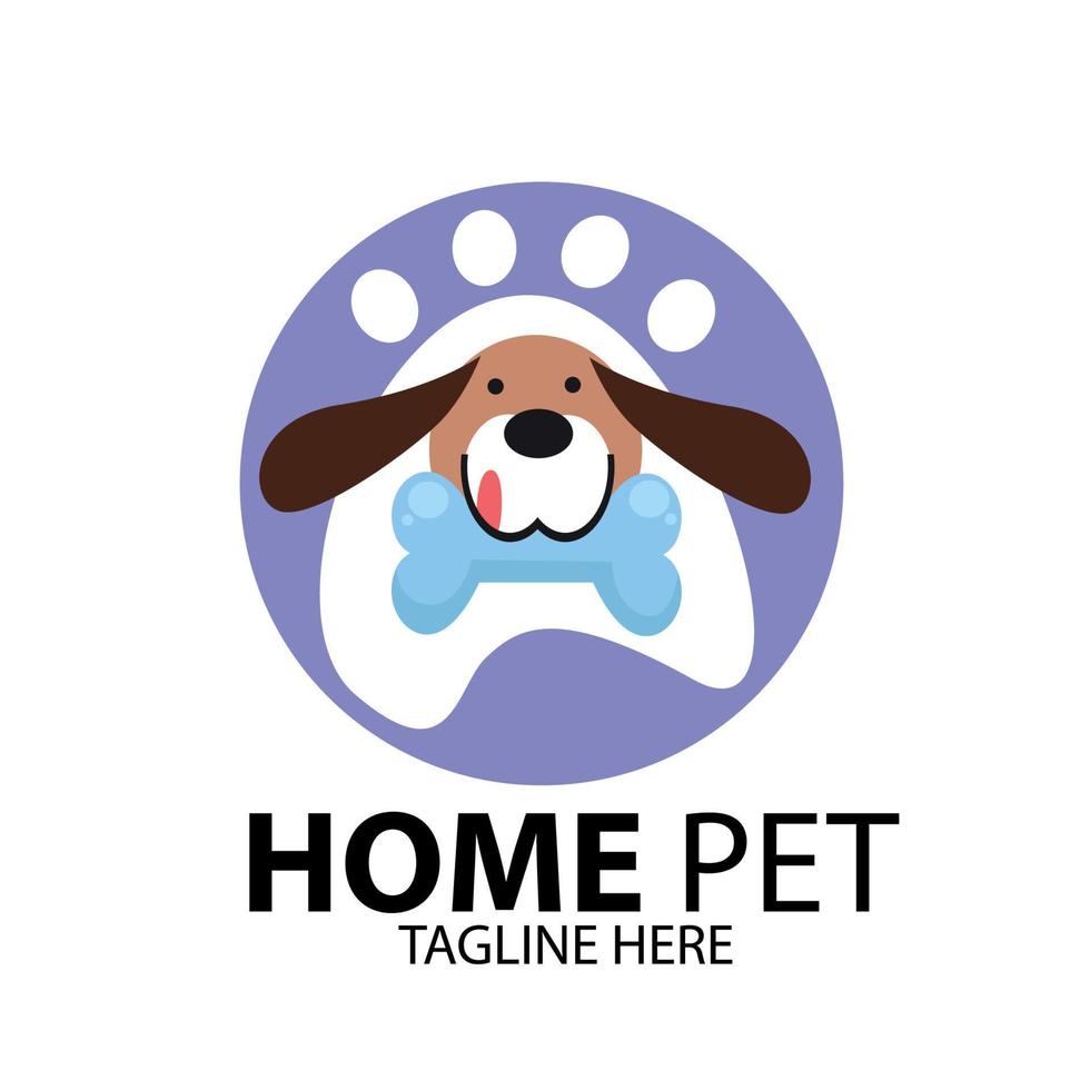 Home pet logo with a dog biting a bone. you can add any text you want vector