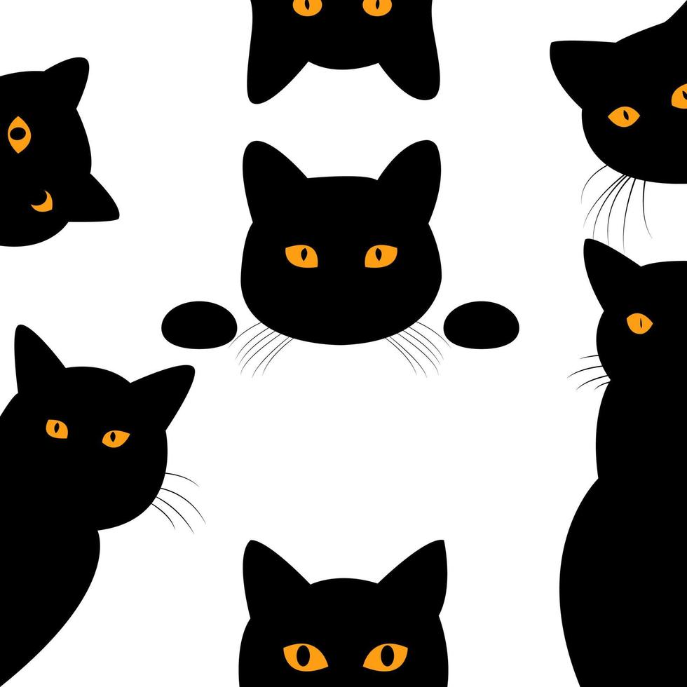 A set of black cats peeking out from the corner. Collection of cat faces that are spying on you vector