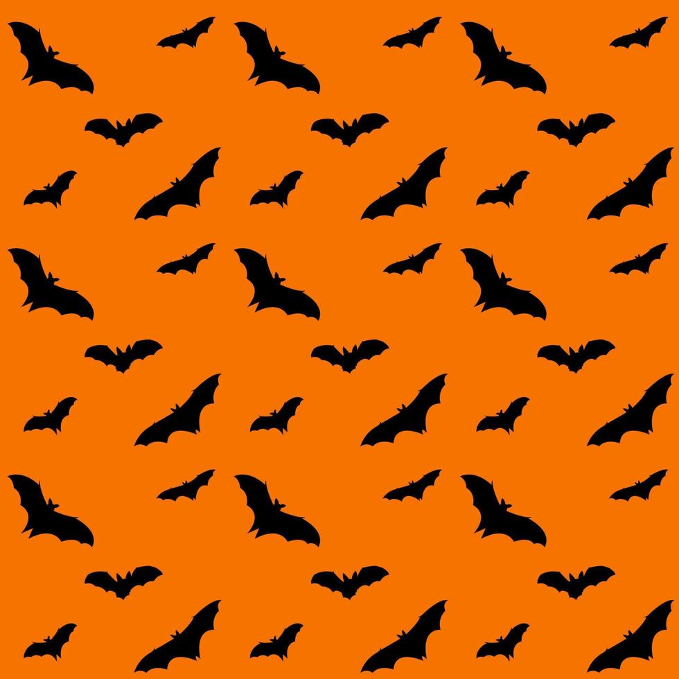 Seamless pattern with bats on an orange background. The background. Print design for textile production. Vector illustration