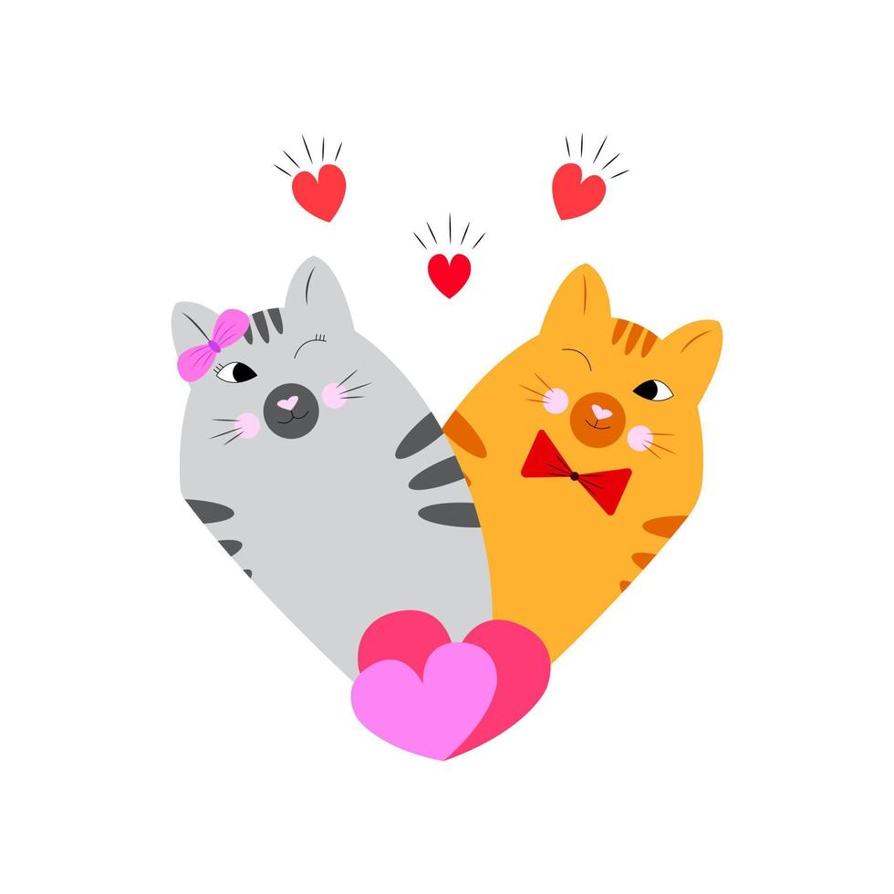 Loving cartoon cats. Lovely cats. Vector illustration isolated on white background