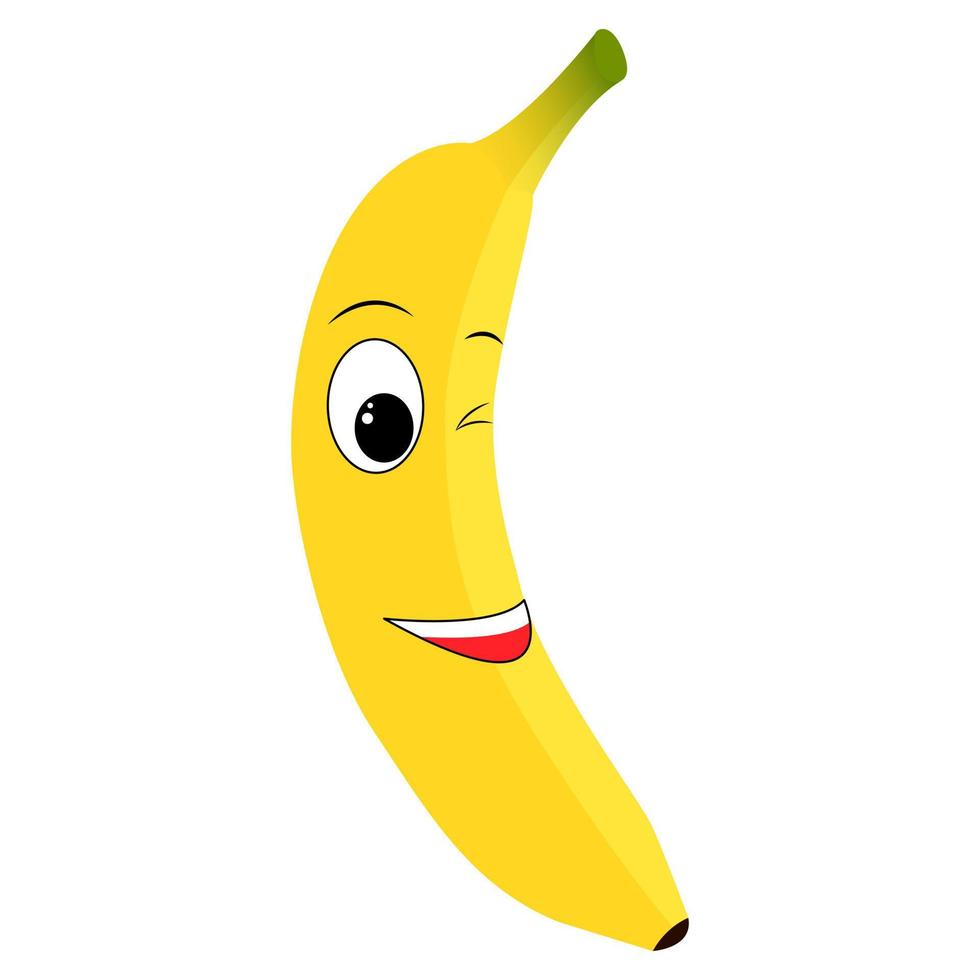 Vector illustration character of smiling winking banana. Cheerful yellow banana. Print design for t-shirt. Vector illustration