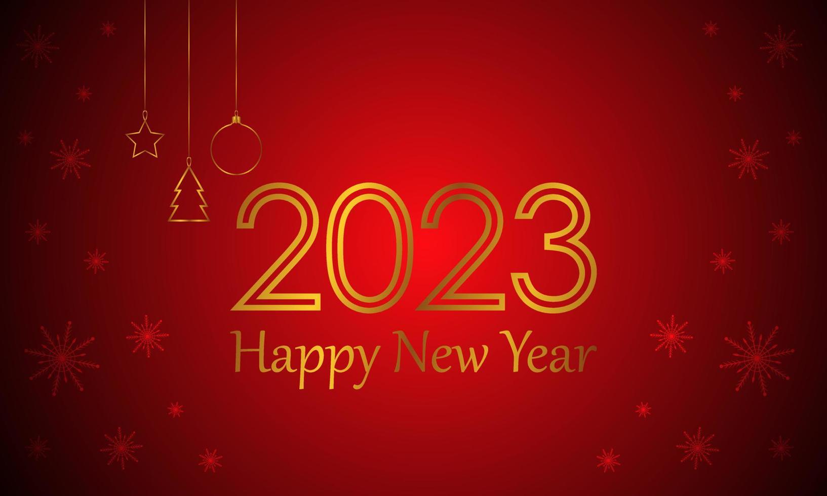 Happy New Year 2023. Festive banner with golden numbers on a red background with snowflakes. Vector illustration