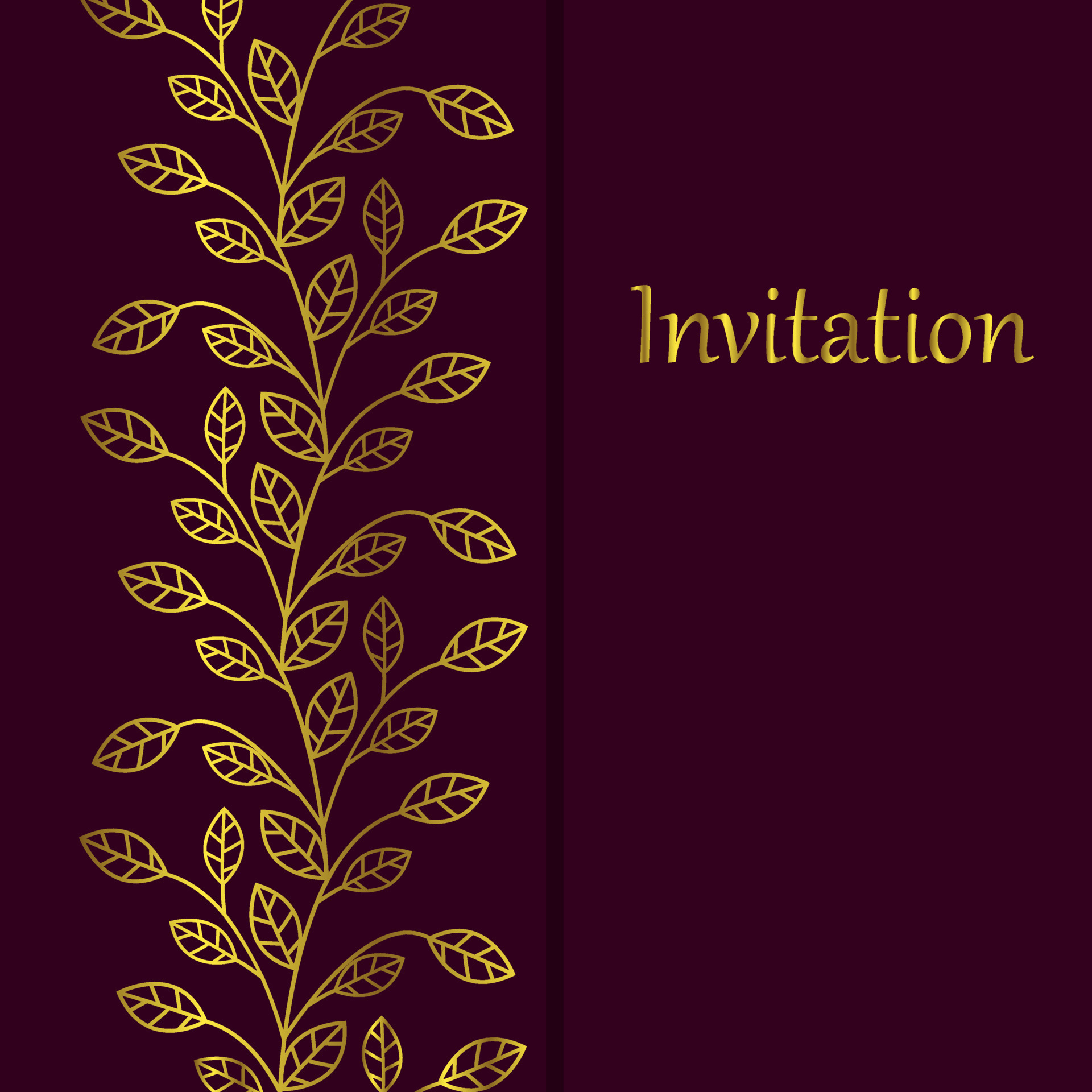 Elegant wedding invitation or greeting card design with gold leaf pattern.  Vector illustration with place for text 8417978 Vector Art at Vecteezy